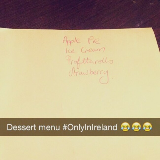 You definitely know you are back in Ireland when you are handed this after dinner #DinnerOut #DessertMenu #OnlyInIreland #YouCantBeatIt