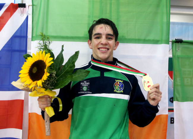 Michael Conlan celebrates winning a gold medal