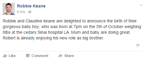 Robbie Keane second child