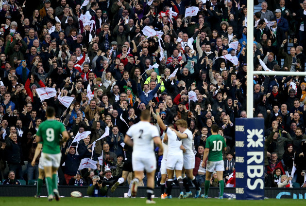 England fans celebrate as Danny Care scores his side's opening try