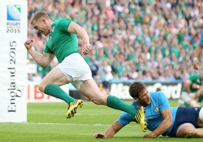 Keith Earls celebrates scoring a try