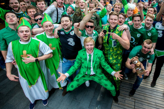 Ireland fans make there way through the Westfield Shopping Centre outside the Olympic Stadium
