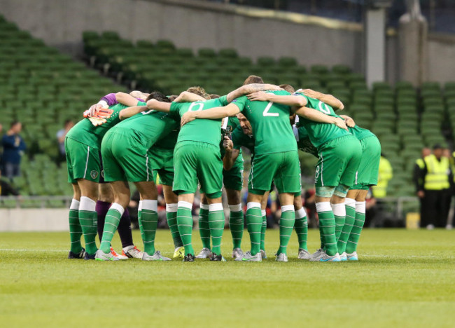 The Ireland team huddle