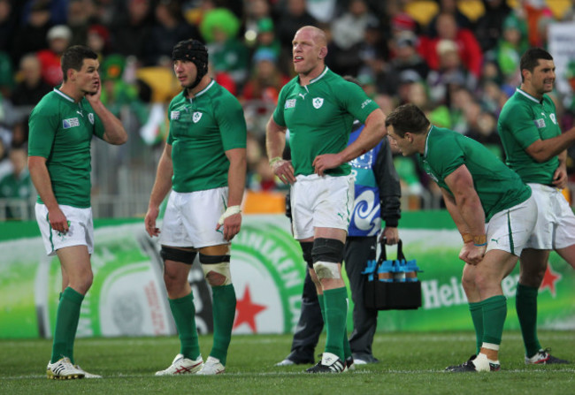 Jonathan Sexton Stephen Ferris Paul O'Connell and Cian Healy near the end of the game