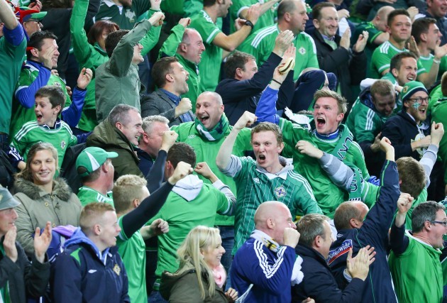 Northern Irelands fans celebrate Steven Davis' goal
