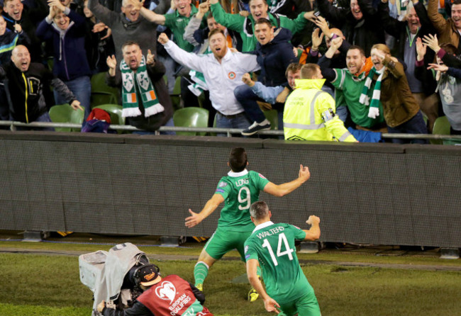 Shane Long celebrates in front of fans