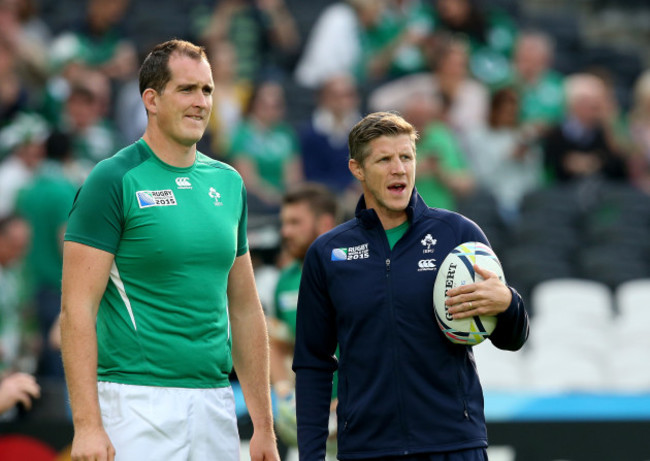 IrelandÕs Devin Toner and assistant coach Simon Easterby