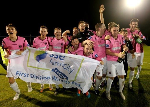 Wexford Youths celebrate after the game gaining promotion