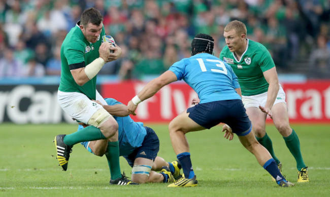 Simone Favaro and Michele Campagnaro with Peter O'Mahony and Keith Earls