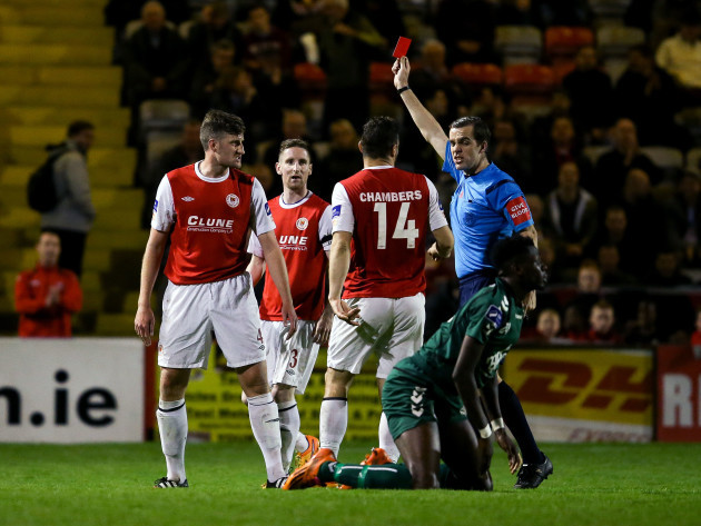 Jason McGuinness receives a straight red card