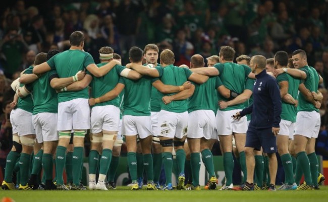 The Ireland team huddle before the match