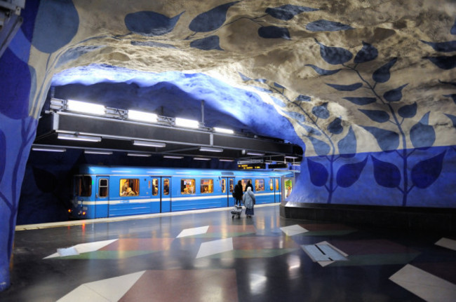 Train at T-Centralen station in Stockholm, Sweden