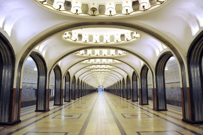 Moscow Metro platform at the Mayakovskaya station