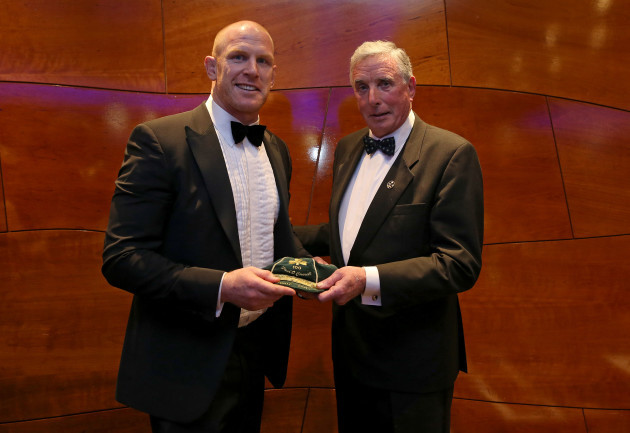 Paul O'Connell receives his 100th cap from Louis Magee