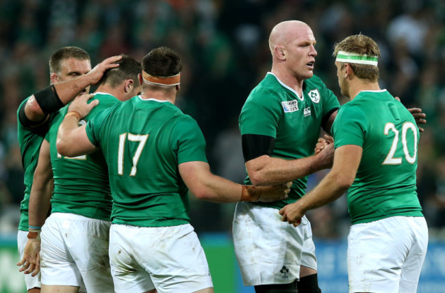 Nathan White, Robbie Henshaw, Cian Healy, Paul O'Connell and Chris Henry at the final whistle