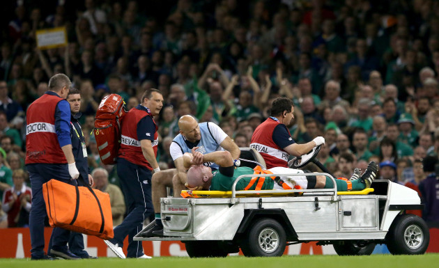 Paul O'Connell leaves the field injured at half-time
