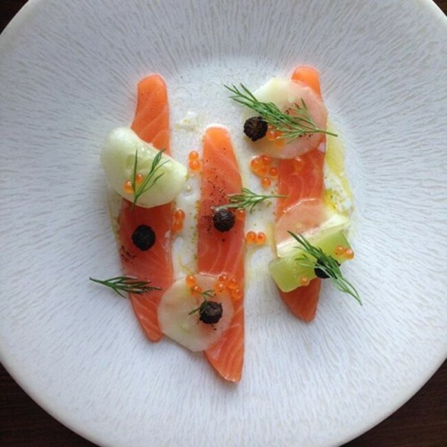 Cured Irish salmon with cucumber and caviar