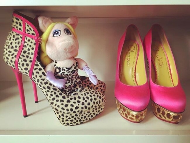 Miss Piggy finds solace in #charlotteolympia #fall15 #shoes