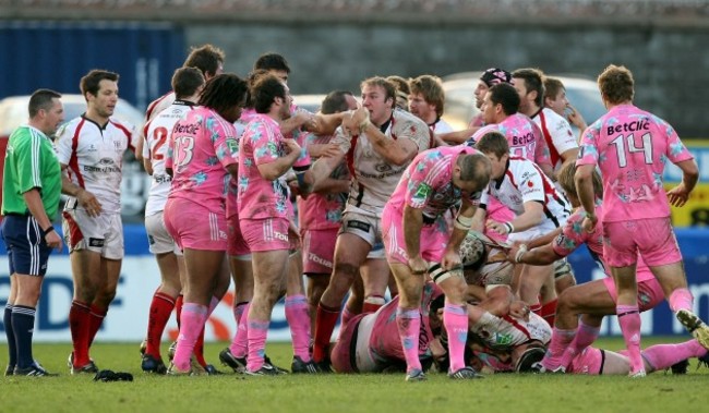 Stephen Ferris reacts towards Julien Dupuy