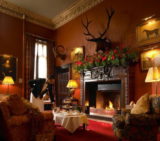 Fireplace in the lounge area at Dromoland Castle in County Clare.