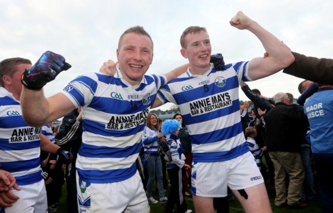 Brian Hurley and Damien Cahalane celebrate after the game