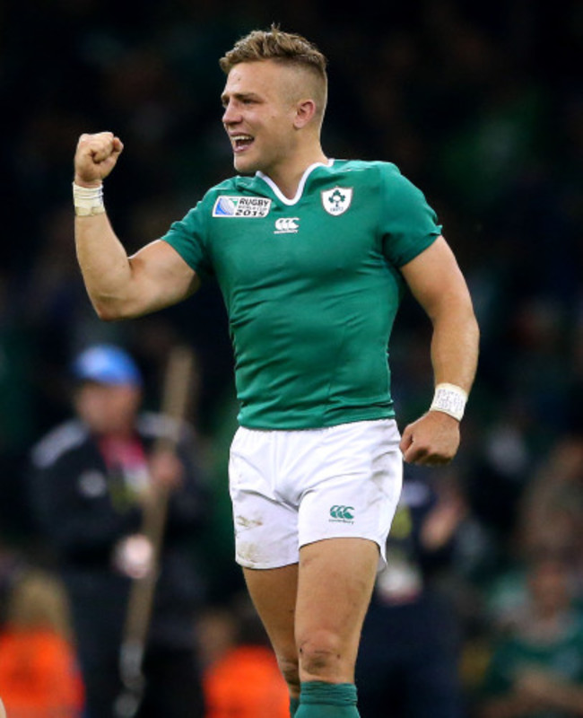 Ian Madigan celebrates after the game