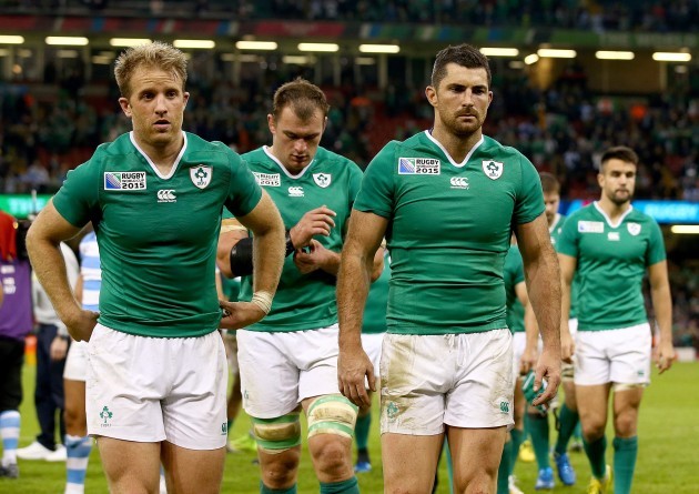 Luke Fitzgerald, Rhys Ruddock and Rob Kearney dejected after the game