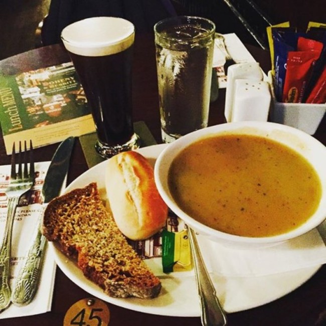 #Guinness is so good! The vegetable #soup and #sodabread weren't bad, either. #firstmeal #ireland #pub #dohenynesbitt #food