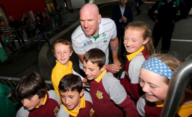 Paul O'Connell poses for pictures with fans