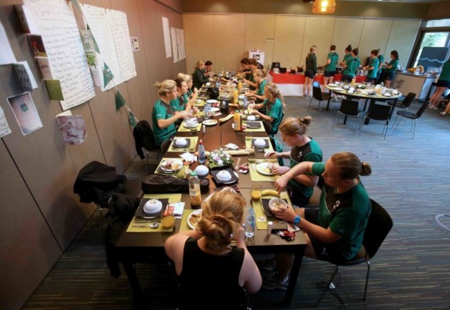 General view of the team having breakfast