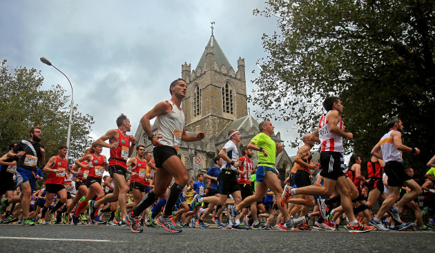 A view of competitors as they pass Christchurch Cathedral