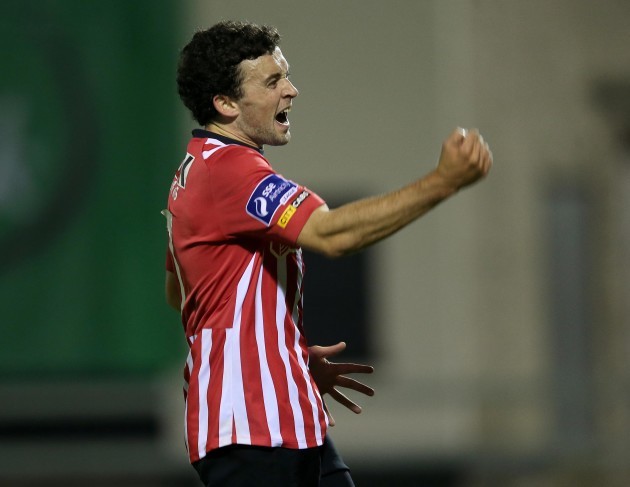 Barry McNamee celebrates scoring the second goal of the game