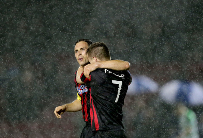 Stephen Rice celebrates with Lorcan Shannon