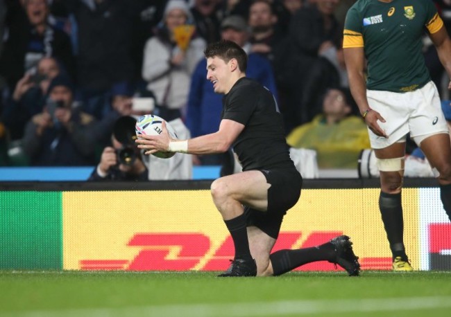 Beauden Barrett celebrates his try