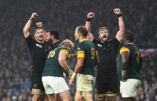 Richie McCaw and Kieran Read celebrate at the final whistle