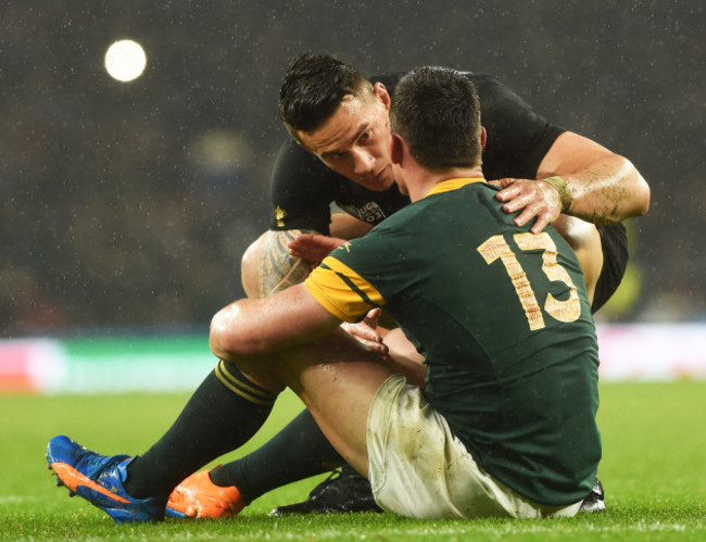 Sonny Bill Williams consoles Jesse Kriel after the game