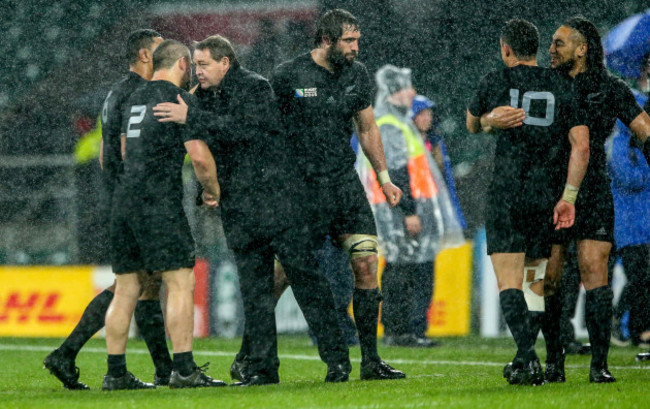 Dane Coles celebrates with head coach Steve Hansen