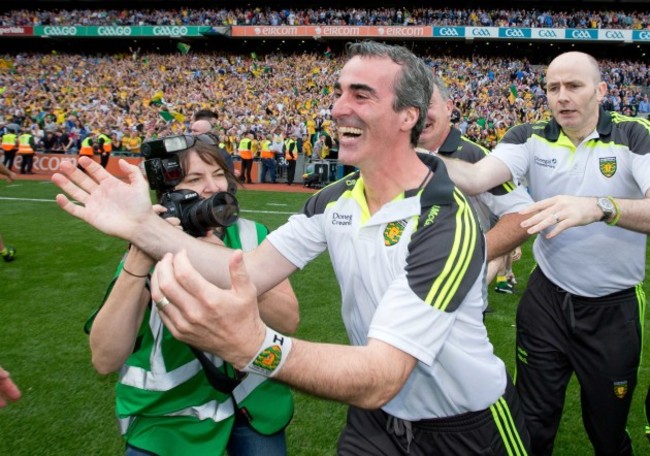 Jim McGuinness celebrates the final whistle