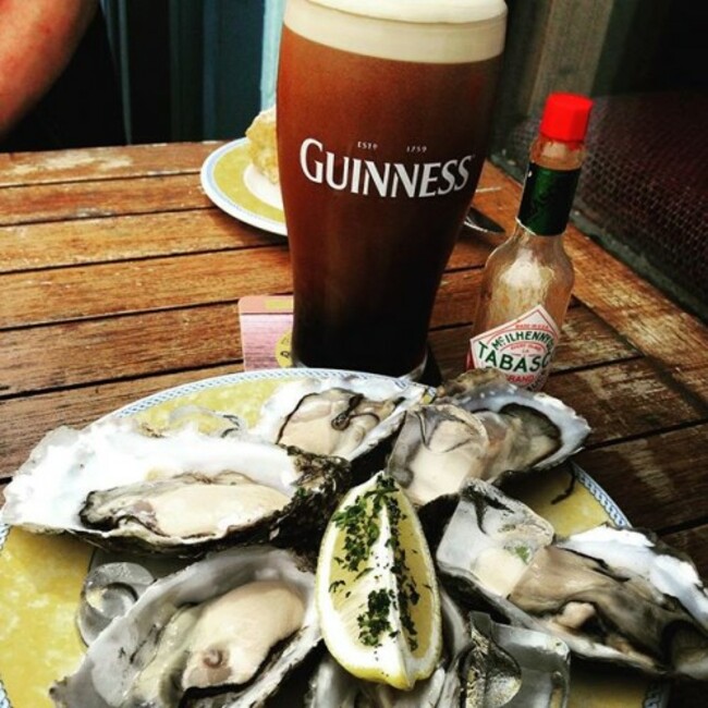 Perfect combo....pint of the black stuff and these beauts #Guinness #Oysters #Galway #InstaIreland