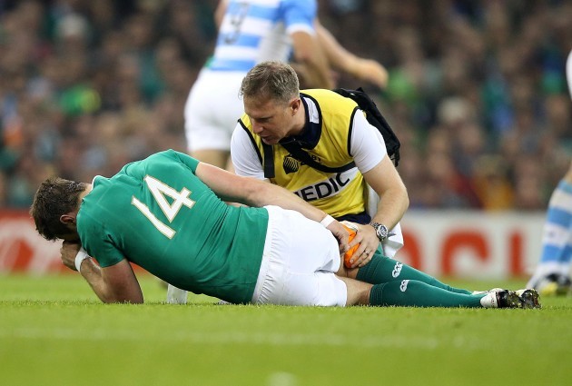 Tommy Bowe down injured with James Allen