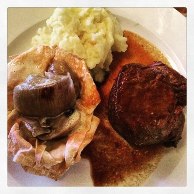 Main course. #Irish #fillet #steak #wellington #onions #mushroom with #smoked #gubben #cheese #mashed #potatoes #medium #rare #yum #delicious #foodie #foodcoma #foodporn #cork #Ireland #corkeats #fennsquay