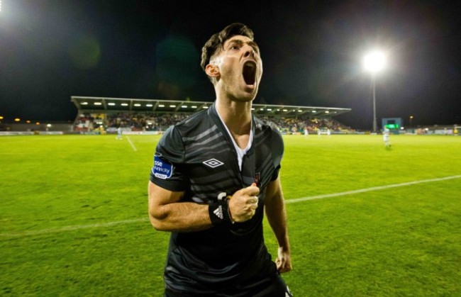 Richie Towell celebrates scoring from the penalty spot