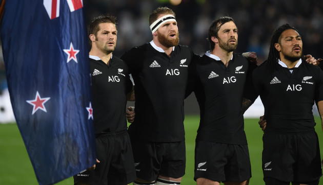 Richie McCaw, Kieran Read, Conrad Smith and Ma'a Nonu line up for the National Anthem