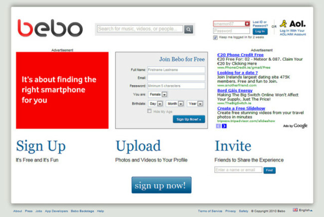 bebo homepage