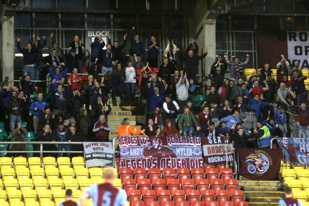 Drogheda United fans celebrate their side's second goal