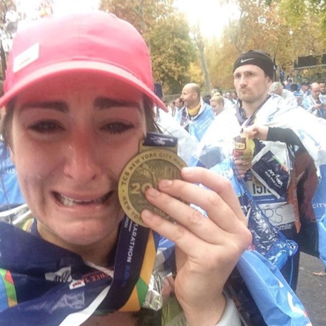 I can't believe it happened. I can't even tell you how I feel right now but it's the best feeling in the world. It's been my goal since my first marathon back in 2013 to break 4 hours and it just happened. My body hurts so much right now but my heart couldn't be happier. I did it. I fucking did it. Screw looking for a boyfriend, I'll take this PB any day. #tcsnycmarathon #RunSelfieRepeat #nycmarathon #BAESoftheNYCmarathon