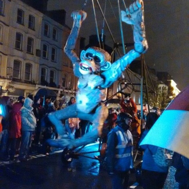 Spraoi 2015 parade on Sunday (in the pouring rain)... This year's theme: the three wise monkeys: see no evil, hear no evil, speak no evil... #Spraoiparade #Spraoiparade2015 #threewisemonkeys #artsfestival #seenoevilhearnoevilspeaknoevil #streettheatre #Spraoi2015 #spraoifestival #Spraoi #WaterfordCity #Waterford #Ireland #holidays #exploring #adventure #adventuresinIreland #wanderireland #monkeys