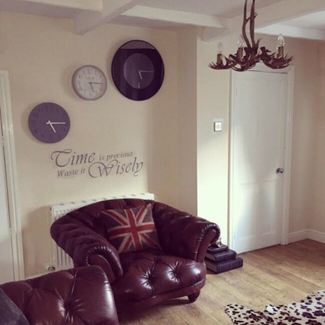 Living room - part two #Home #Clocks #WallQuote #Chesterfield #UnionJack #DFS #Oskar #TimeIsPrecious #WasteItWisely #Antler #Next #NextHome #Love #Interior #Design #MyHouse #MyHome #LoveMyHome #Style