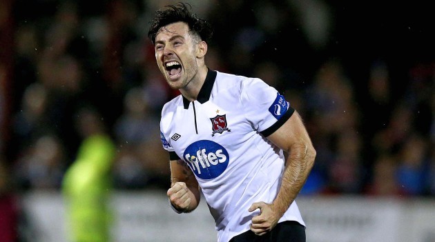 Richie Towell celebrates scoring his side's fourth goal