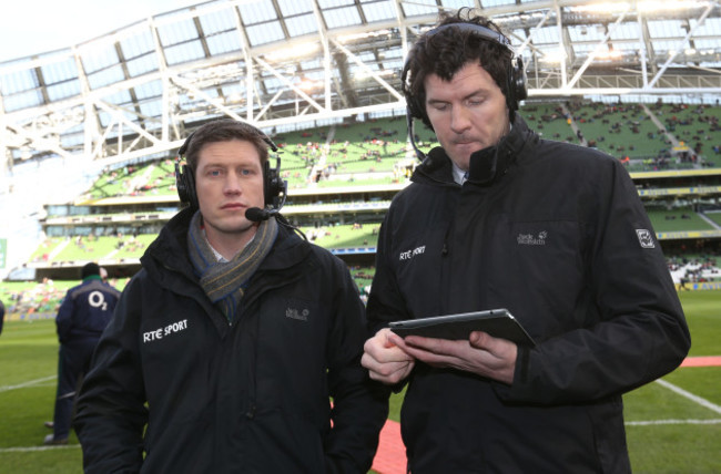 Ronan O'Gara and Shane Horgan working for RTE Television
